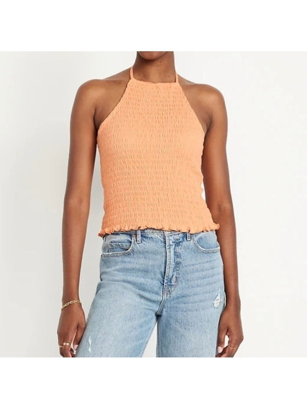 M • Old Navy • Orange Halter Neck Smocked Crop Top